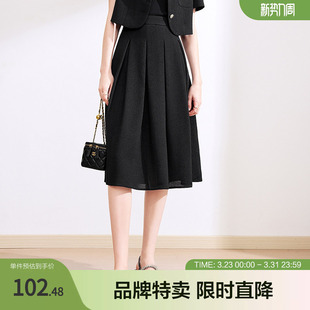 betu百图百搭纯色小黑裙夏轻奢系列压褶优雅半身裙短裙