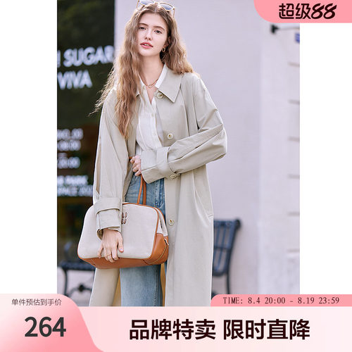 百图抗皱垂顺风衣外套知识分子小个子风衣外套女