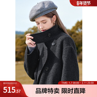 betu百图绵羊毛呢大衣高级感气质立领中长款双面呢外套