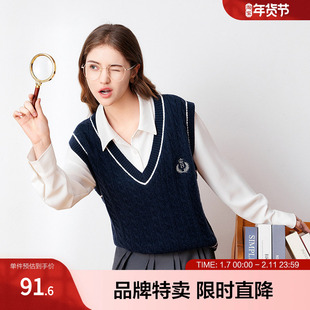 betu百图撞色刺绣针织背心新款减龄学院风叠穿英伦风马甲