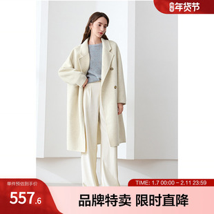 betu百图双排扣大衣宽松落肩袖西装领双面呢纯色大衣女