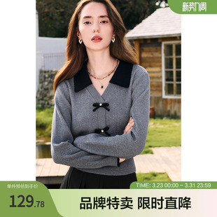 饰撞色套头针织衫 减龄甜美蝴蝶结装 女 款 betu百图蝴蝶结针织衫