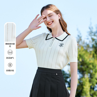 针织衫 betu百图女装 爱心绣花拉链polo领短袖 夏季 上衣 新款