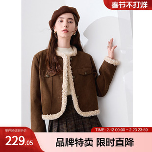 betu百图灯芯绒外套撞色毛边拼接内里夹棉保暖短款外套