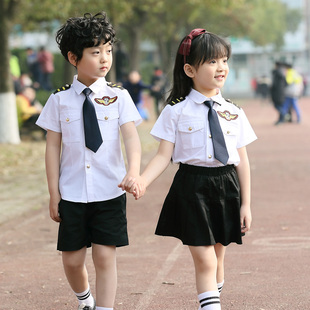 新款儿童空军空姐服装女童飞行员制服男童少儿机长海军表演演出服