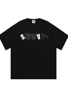 LIAISONS夏季新款宽松小领口短袖255G纯棉手工印花重磅T恤男