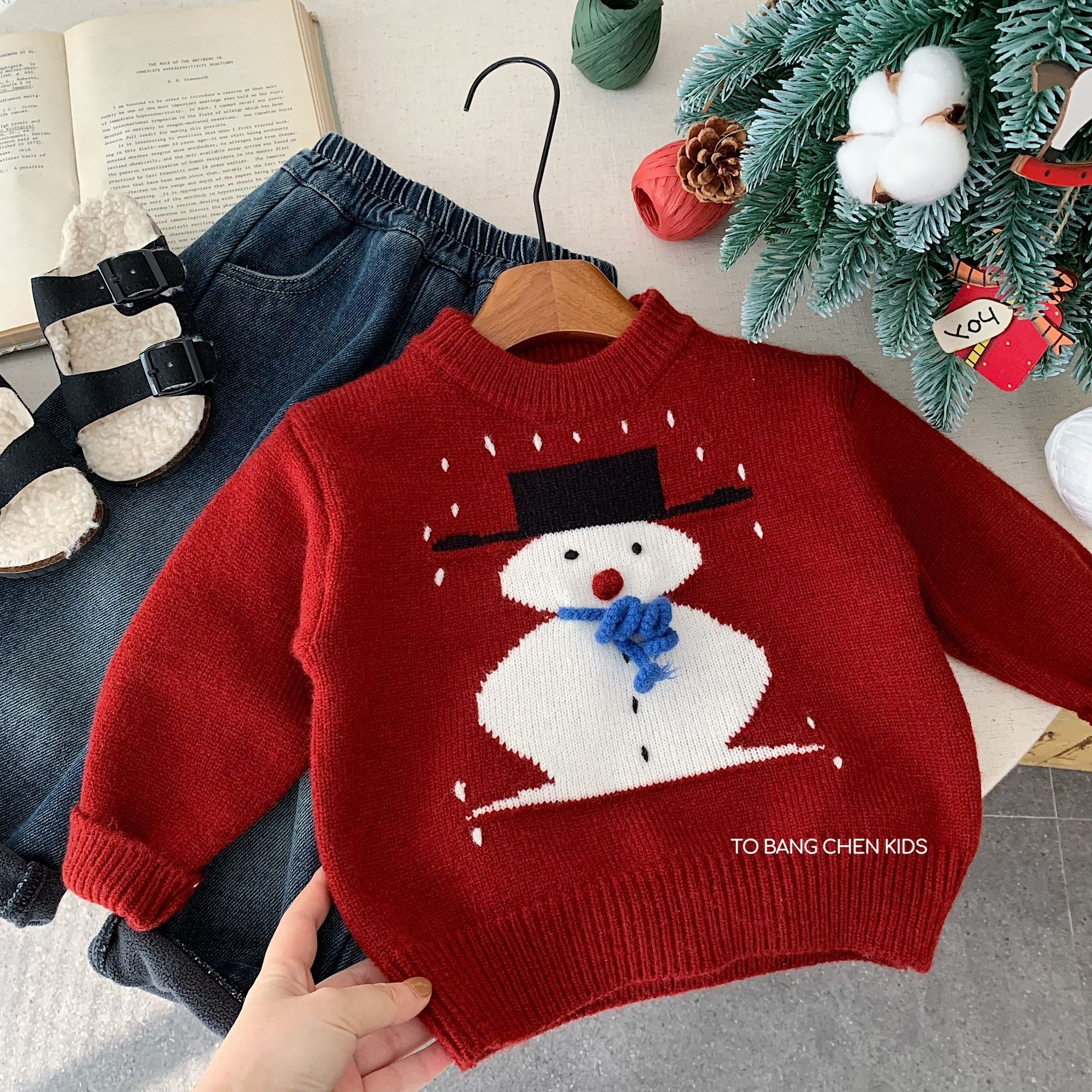 男童女童圣诞毛衣2025秋冬款新年装儿童雪人针织衫宝宝红色毛线衣