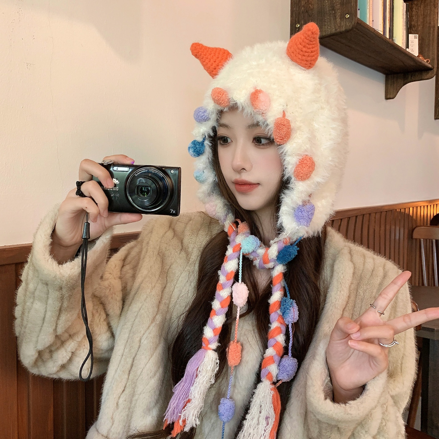 秋冬可爱小怪兽毛绒帽