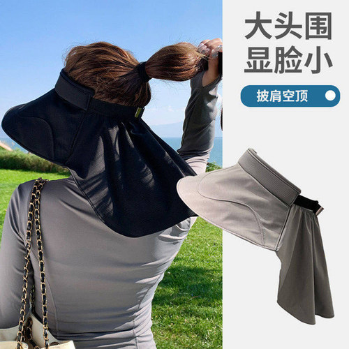 防紫外线空顶护颈大头围遮阳帽女