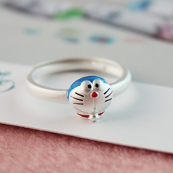 纯银儿童戒指亲子款可爱多啦蓝胖子机器猫足银戒子生日礼物包邮