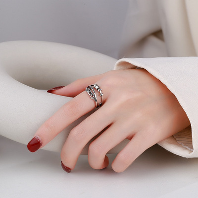 S925纯银韩版幸运时尚气质灵动三环转珠开口戒指