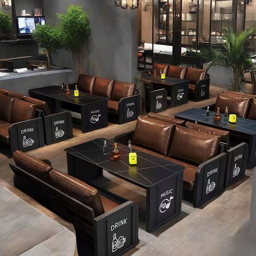 工业风酒吧桌椅咖啡厅奶茶店清吧沙发简约烧烤店主题餐厅卡座组合