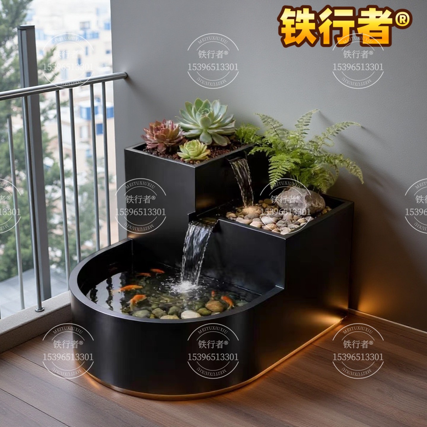 定制304不锈钢鱼池造景流水池庭院花园鱼缸景观水槽阳台养鱼池
