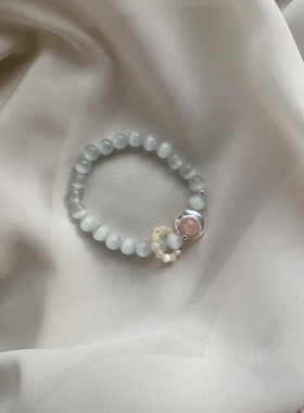 白猫眼石手链清冷风水冰月手串天然白贝母月牙手链女款饰品礼物