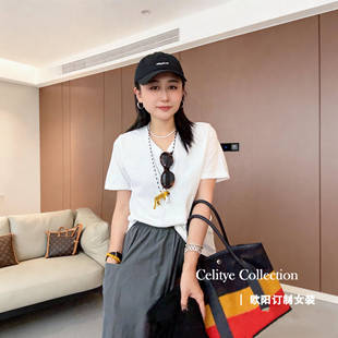 春夏新款韩版水洗磨破上衣内搭极简CK领基础百搭显瘦V领短袖T恤