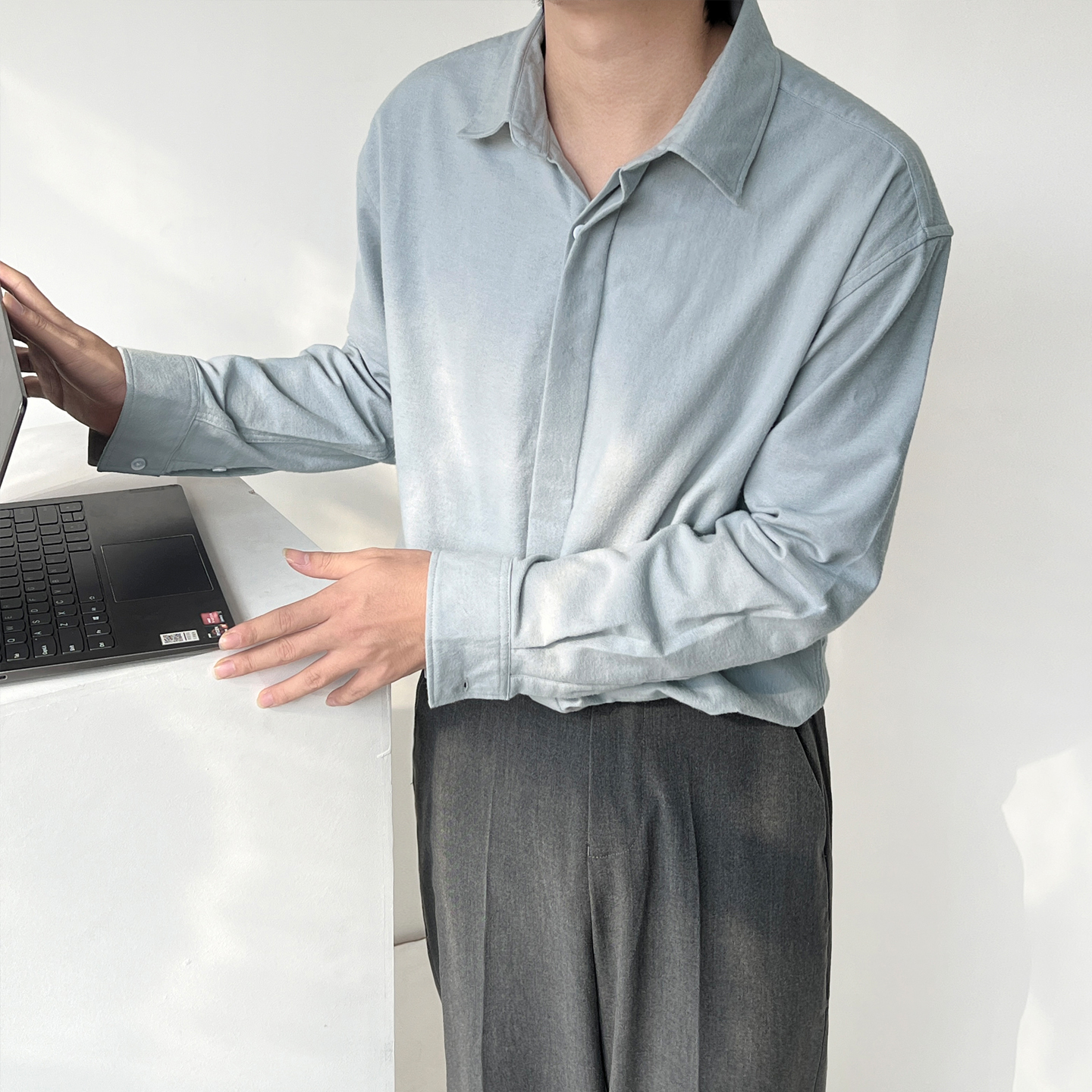 100%纯棉男士长袖衬衫秋冬季磨毛