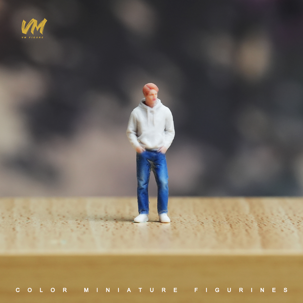 现货1/64 灰色卫衣牛仔裤男 微缩场景模型搭配3D彩色打印摆件人偶