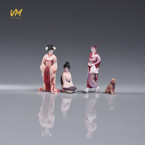 1/64 日本和服 花魁 跪坐艺妓 3d打印微缩模型沙盘手办树脂小人偶