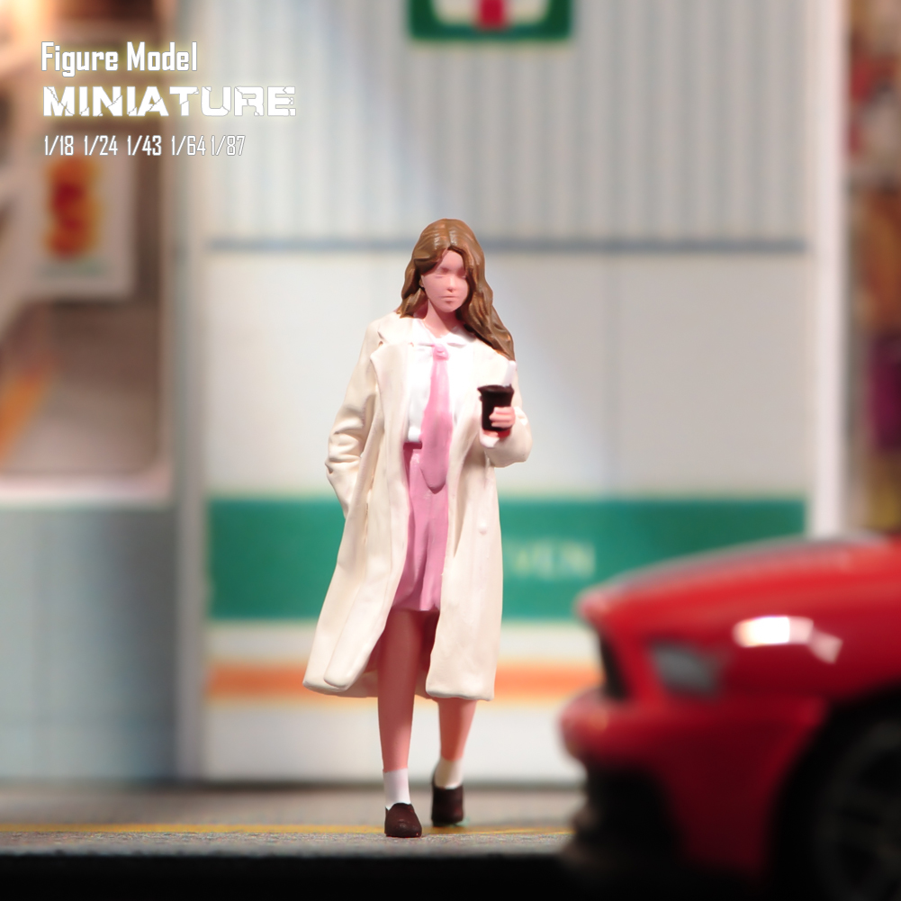 现货1/64 1/43 1/24 1/18 逛街咖啡妹微缩模型场景沙盘树脂小人偶