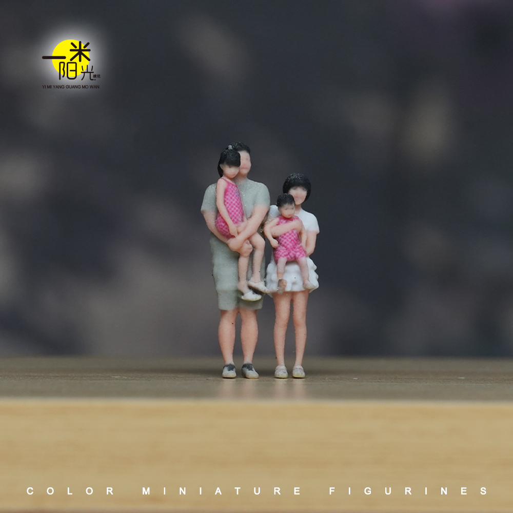 现货 1/64 一家四口 微缩场景模型搭配3D彩色打印摆件人偶