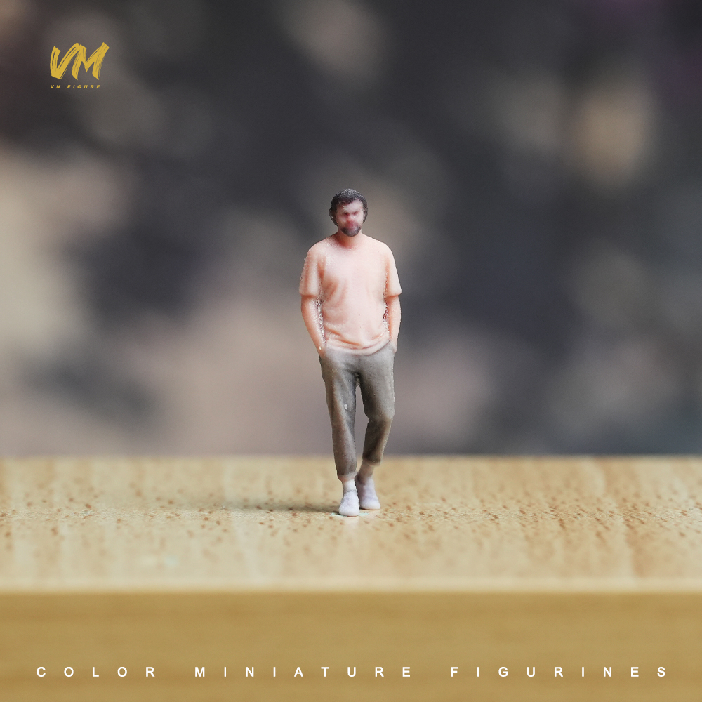 现货 1/64 插兜卷发男 微缩场景模型搭配3D彩色打印摆件人偶