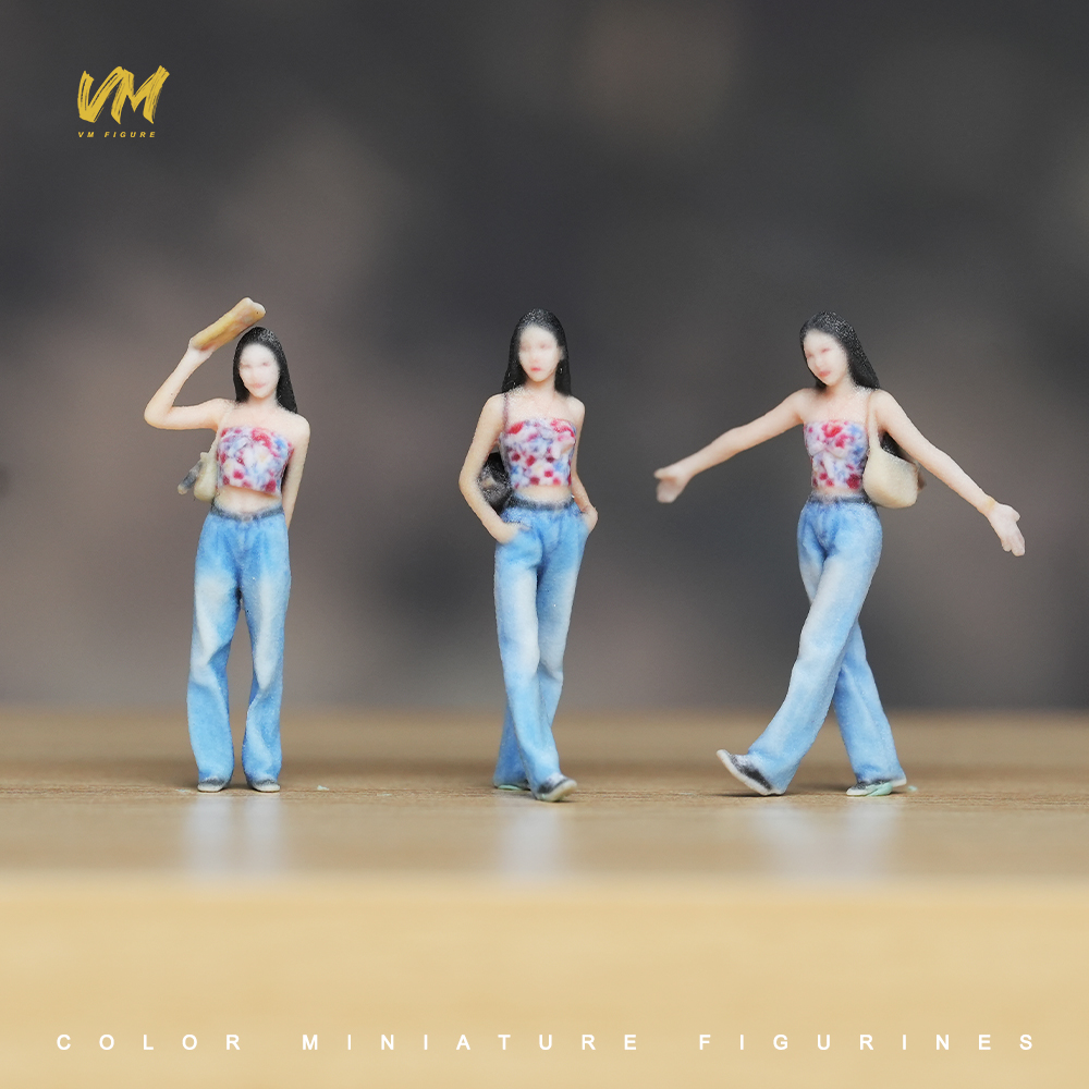 现货 1/64 时尚靓丽活泼女孩 微缩场景模型搭配3D彩色打印摆件