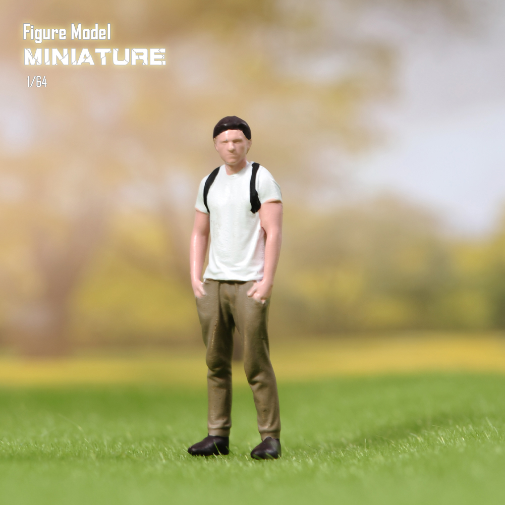 现货1/64 休闲背包男帅哥 微缩模型场景沙盘手办树脂小人偶微拍