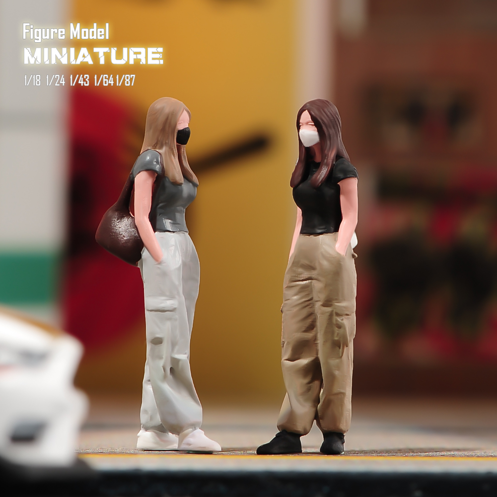 现货1/87 1/64 1/43 1/24 长发披肩挎包美女 涂装微缩模型小人偶