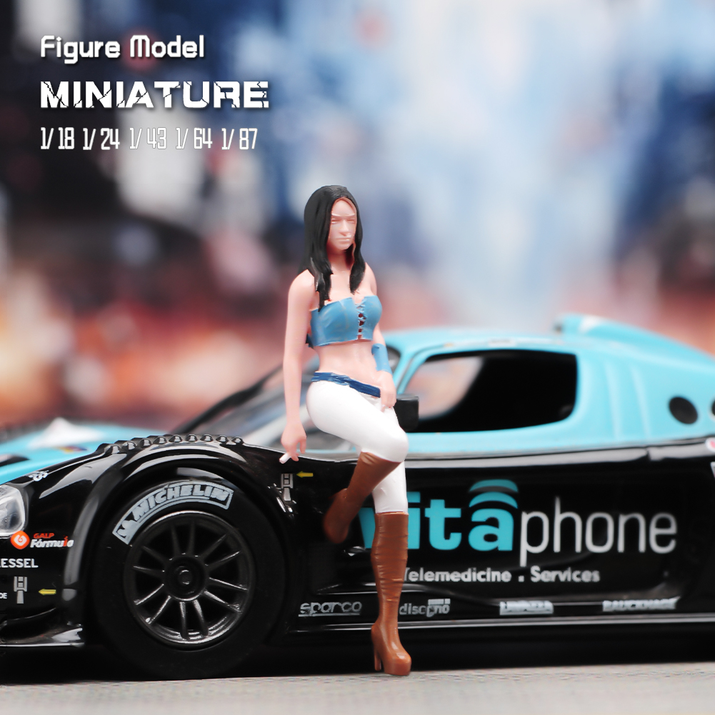 现货 1/64 1/43 1/24 靠车女孩 微缩模型场景沙盘树脂小人偶摆件
