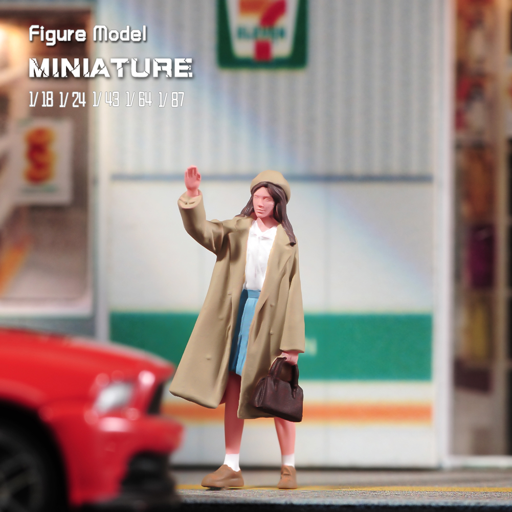 现货1/87/64/43/24/18 招手女孩 微缩人偶 沙盘手办涂装彩色模型