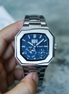 No identity恶搞鹦鹉螺异形壳手绘盘面自动机械表普鲁士蓝钢带版