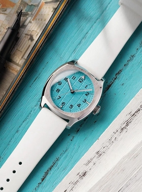 现货UNDONE复古蒂芙尼蓝手雷自动机械表Blue Lagoon夜光防水中性