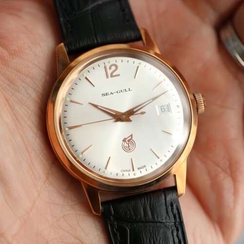 海鸥复古男士金色36mm机械手表