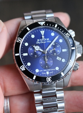 现货瑞士EDOX依度伞兵悍将石英计时手表复古钢带夜光防水10238