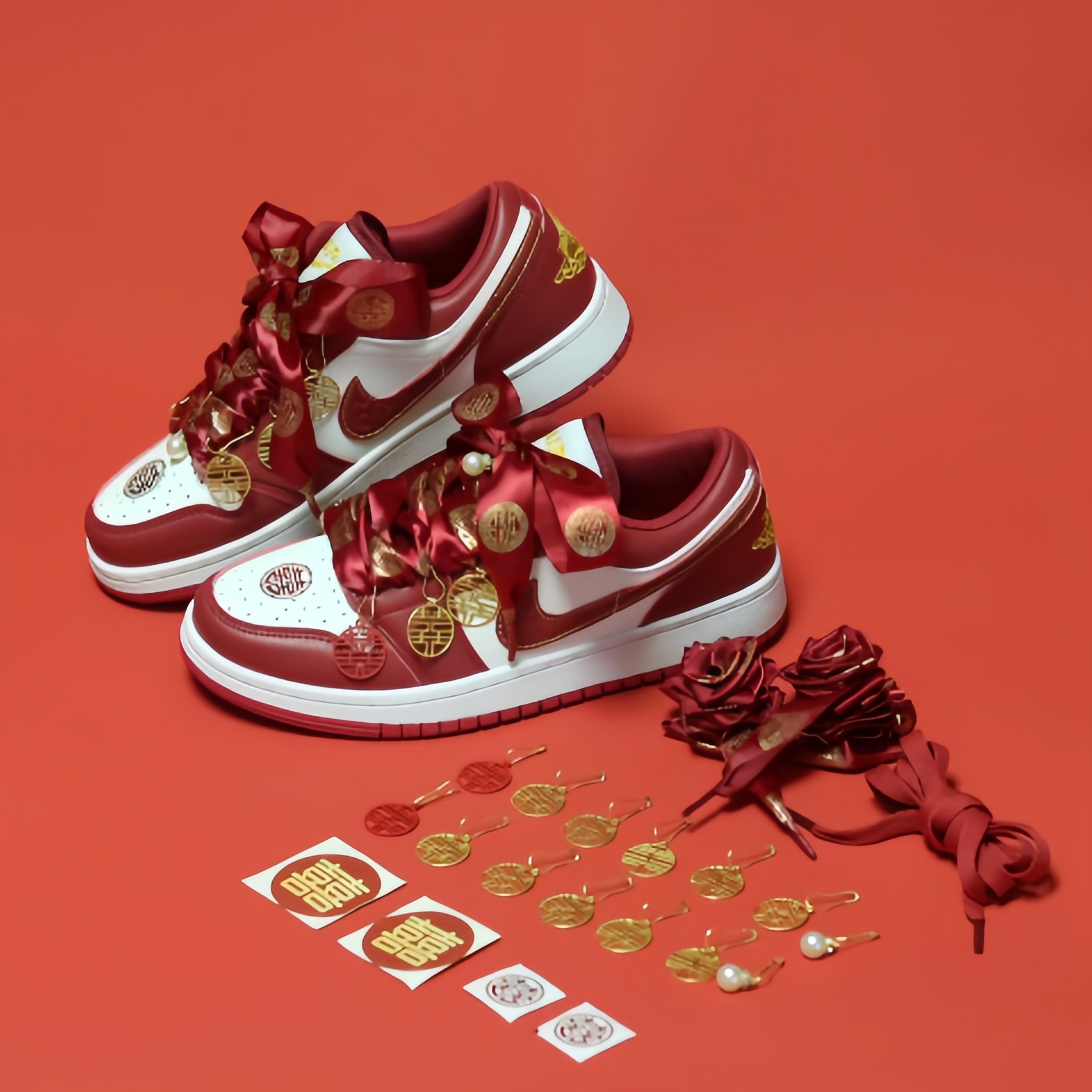 官网aj婚鞋新款秀禾鞋运动鞋女款情侣鞋平底中式板鞋红色鞋子女鞋