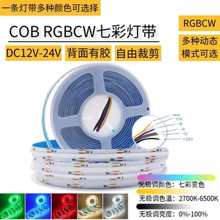COB低压24V灯带七彩RGBCW双色变色爆闪呼吸RGBW白光12V氛围线性灯