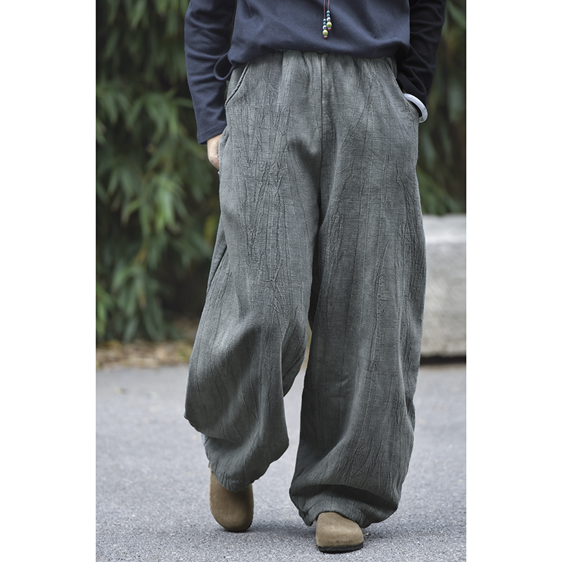 新中式加绒加厚裤子女2025新款秋冬小个子大码女胖mm显瘦阔腿裤