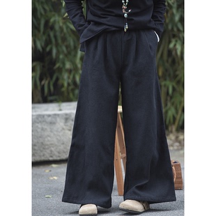 棉麻阔腿裤2025新款秋冬加绒加厚休闲裤大脚宽腿裤百搭女式长裤子