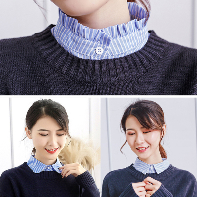冬季假领子女衬衣纯棉木耳边立领