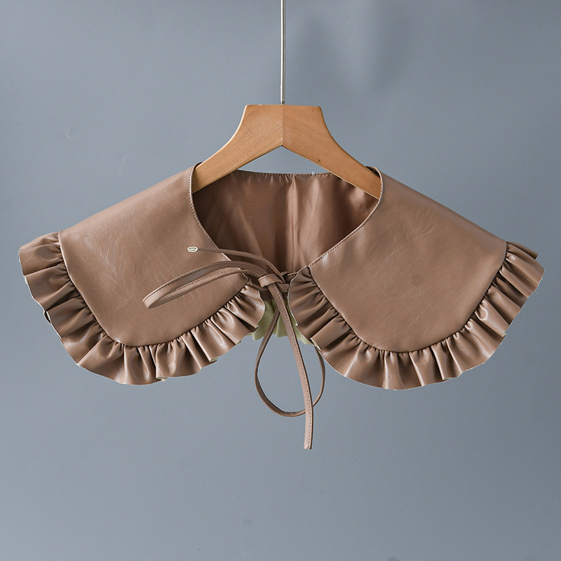 时髦单品女皮领子荷叶边