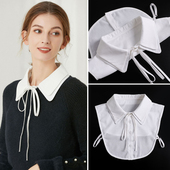 领配毛衣装 双层尖领装 饰领娃娃领假领子白色雪纺系带衬衫 饰领衣领