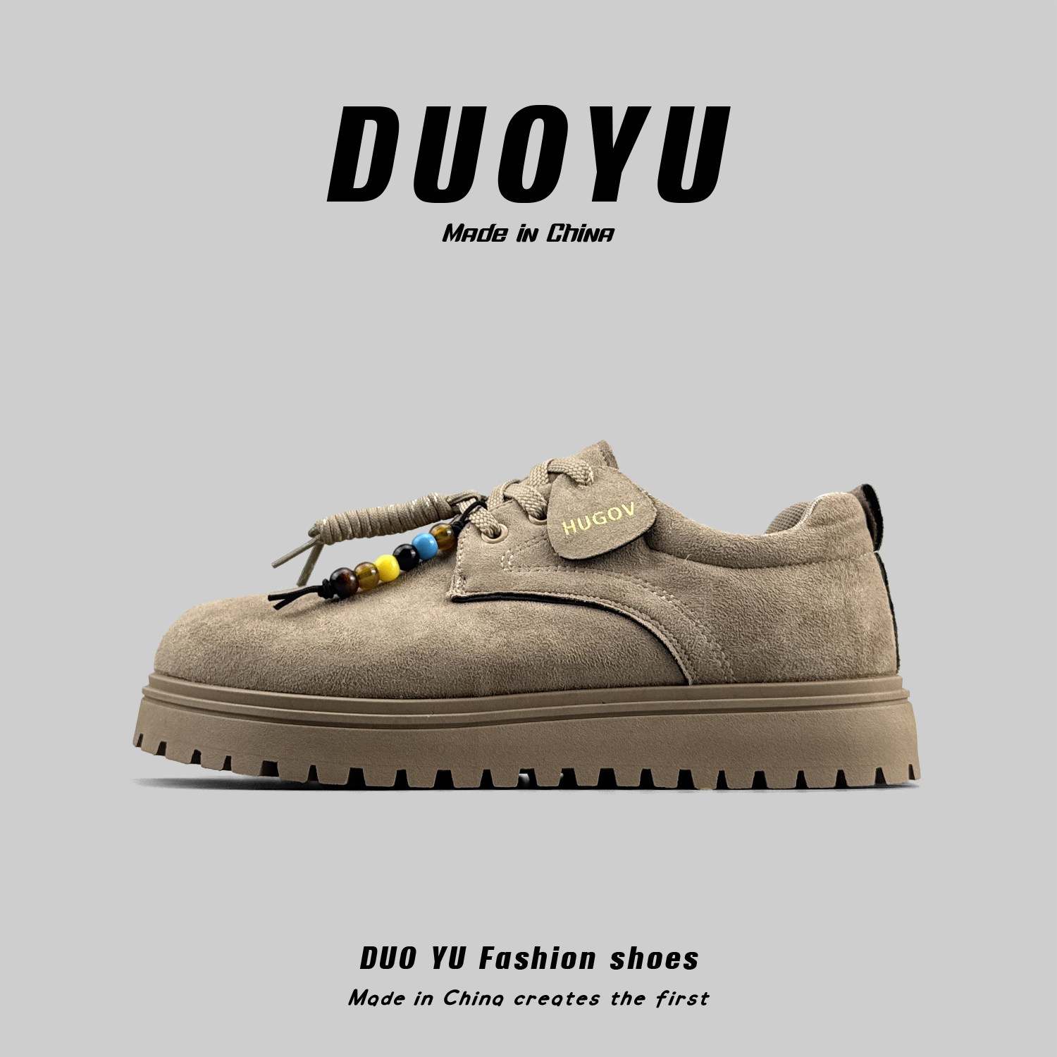 外贸男士时尚百搭休闲工装鞋低帮厚底丑萌大头鞋外穿时尚皮面板鞋