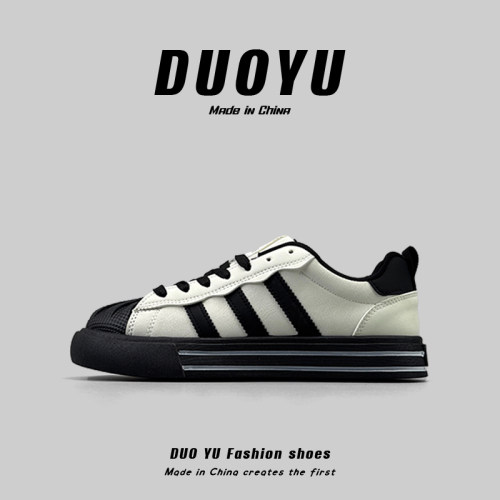 外贸男鞋小众拼色设计贝壳头板鞋皮面韩版时尚潮流百搭休闲运动鞋