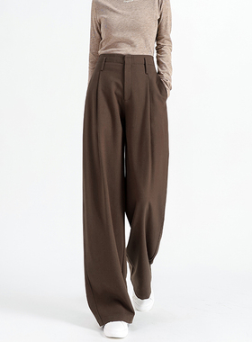 美拉德咖色阔腿裤西装裤女春秋高腰垂感宽松拖地显瘦直筒休闲长裤