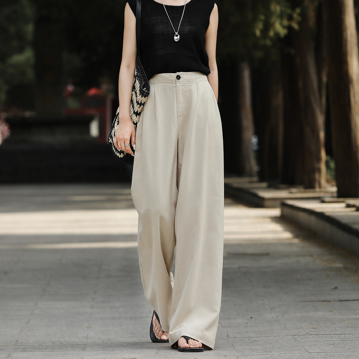 天丝亚麻阔腿裤女2026新款夏季薄款高腰垂感宽松休闲棉麻直筒长裤