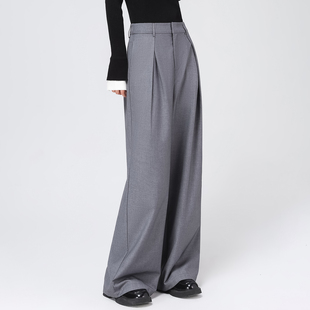 新款 裤 灰色阔腿裤 直筒西装 女高腰垂感宽松显瘦拖地休闲裤 2026春季