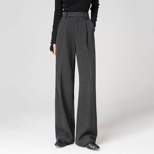 羊毛呢软糯灰色西装直筒阔腿裤
