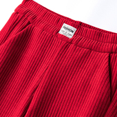 红色雪尼尔灯芯绒阔腿裤 女秋冬2025新款 条绒高腰垂感宽松直筒拖地