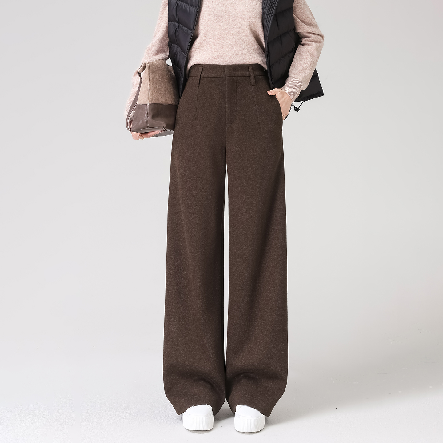 咖色羊毛裤子女冬季加绒加厚直筒