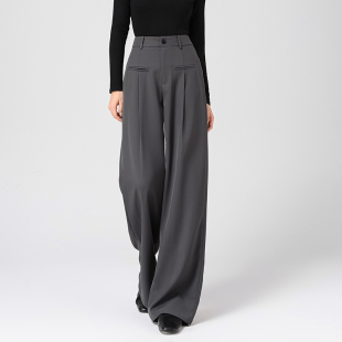 阔腿裤 灰色西装 高级感垂感直筒显瘦宽松拖地窄版 女2026春夏新款 裤